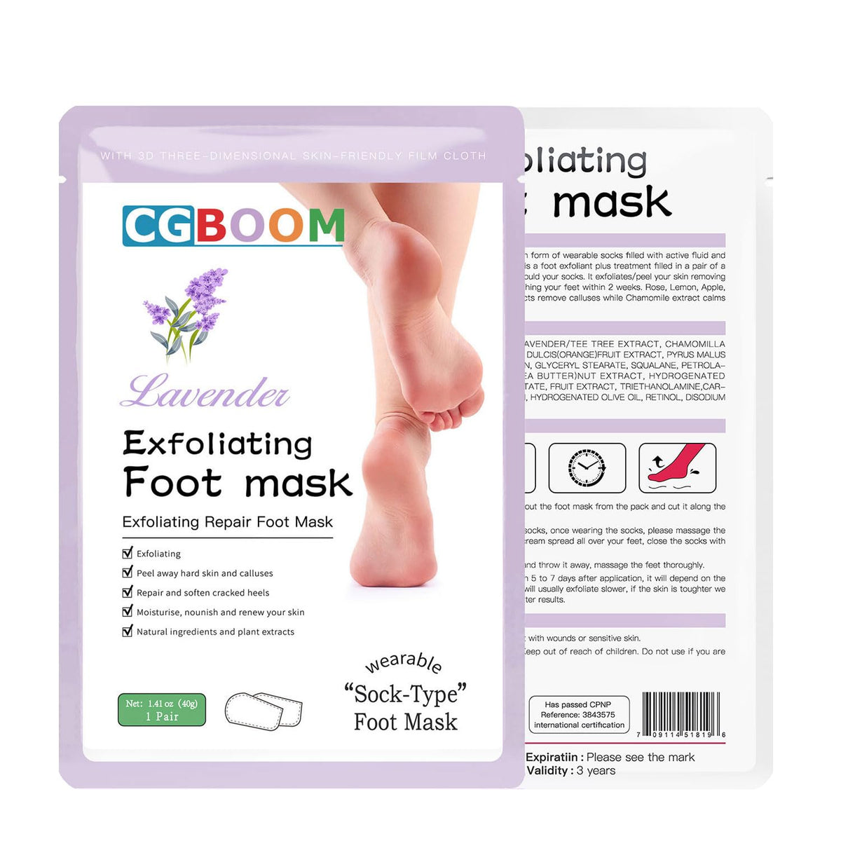 CGBOOM 3 Pack Foot Peel Mask,Exfoliating Foot Socks Calluses Remover Dead Skin, Aloe Moisturizing Feet Peeling Mask for Dry Skin,Cracked Heels,Foot SPA Socks for Women and Men