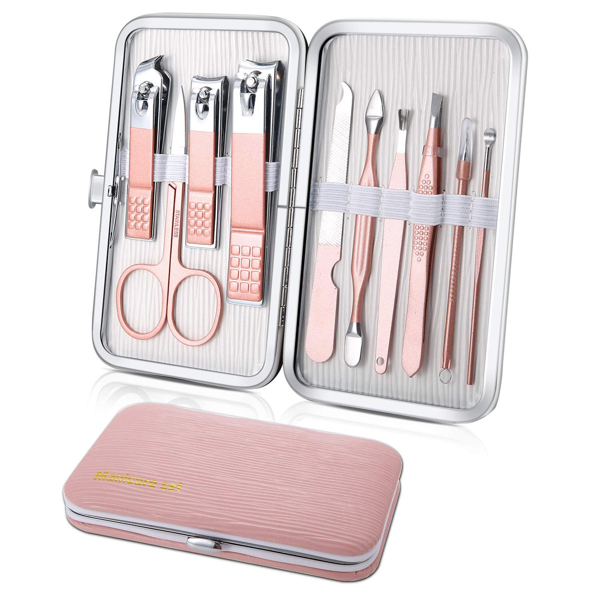 Keiby Citom Manicure Set 10pcs Professional Nail Clippers Kit Pedicure Care Tools-Stainless Steel Grooming Tools for Travel (Pink)