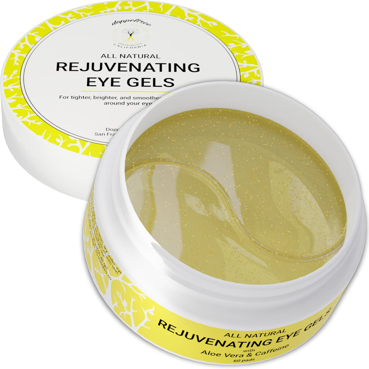 Doppeltree Caffeine Under Eye Patches & Hydrogel Masks (30 Pairs) - All Natural Anti Aging Treatment for Bags, Puffiness, Wrinkles, Dark Circles- Formulated in San Francisco