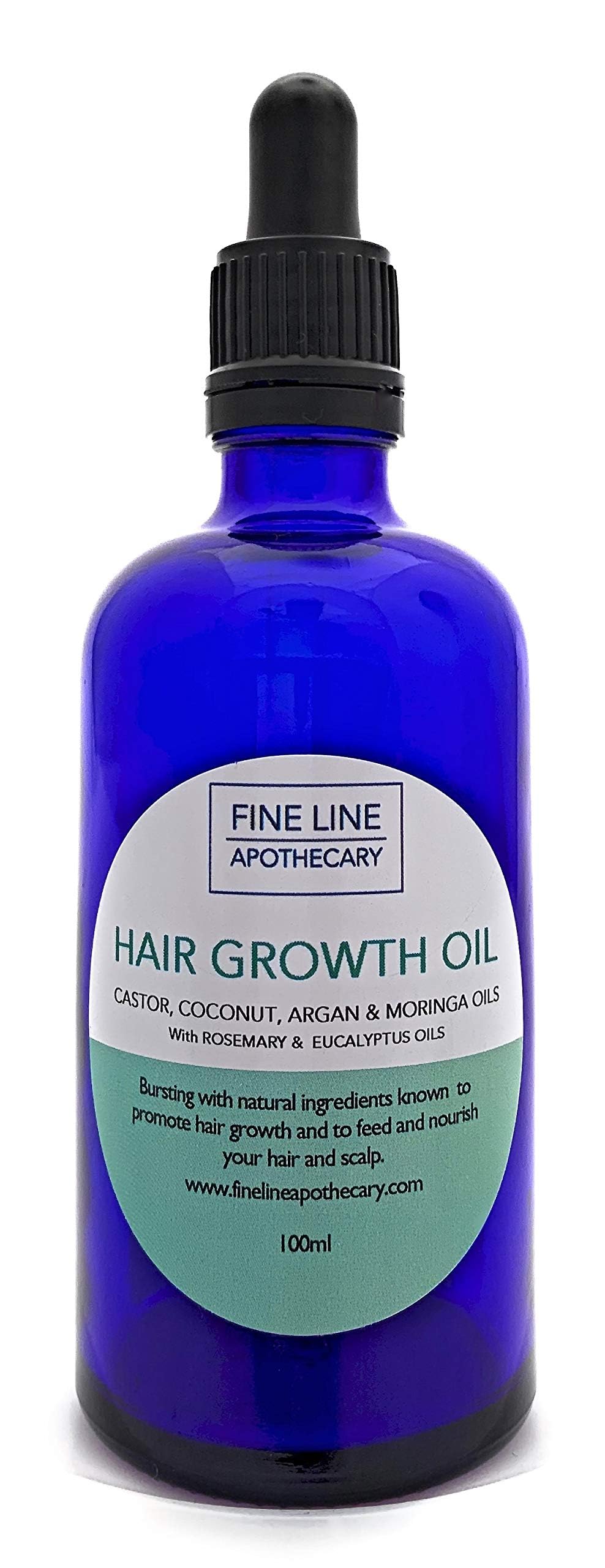 Fine Line Apothecary - Hair Growth Oil - 100% Natural - Castor, Argan, Moringa, Coconut, Rosemary, Eucalyptus. Pure Oils to Promote Hair Growth. Repairs, Nourishes Dry Damaged Hair. 100ml