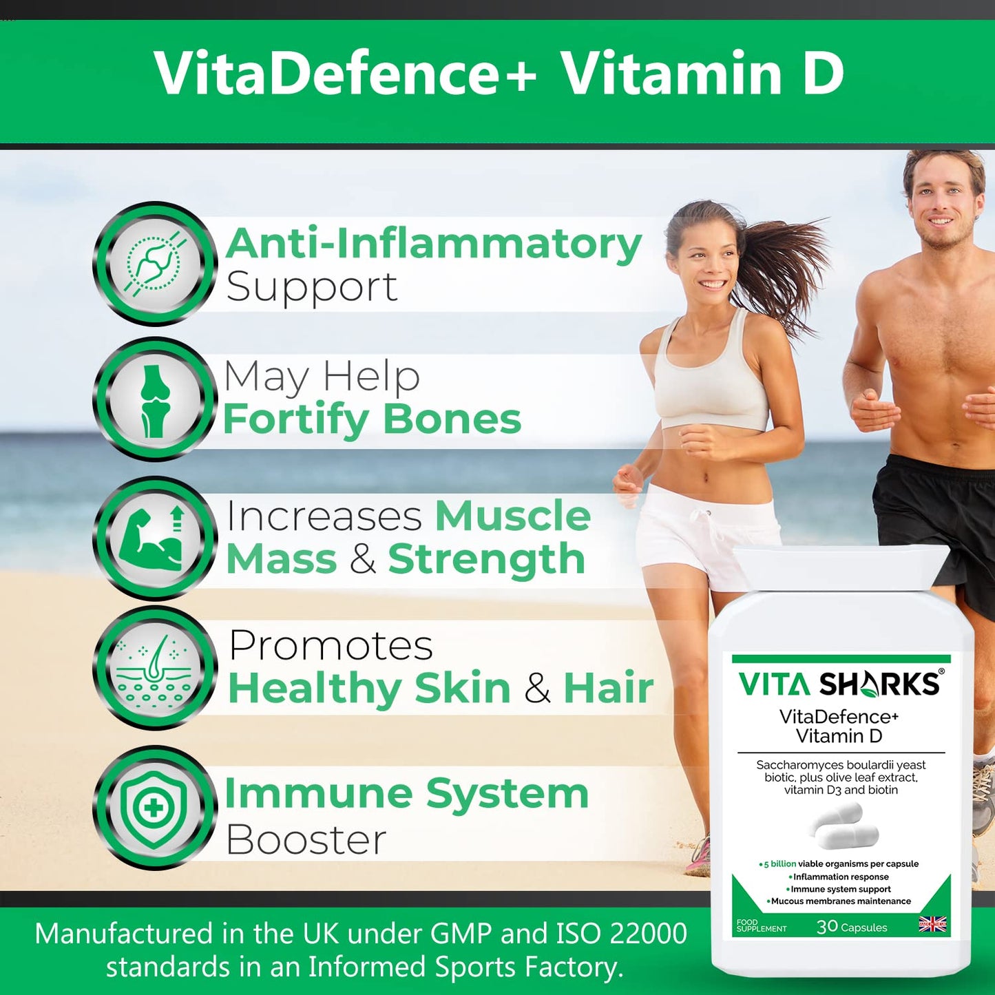 VitaDefence+ Vitamin D Complex - Immune Defence Boosting Formula | Biotin to Support Healthy Blood, Calcium, Bones, Muscle, Teeth & Organs | Saccharomyces boulardii Yeast