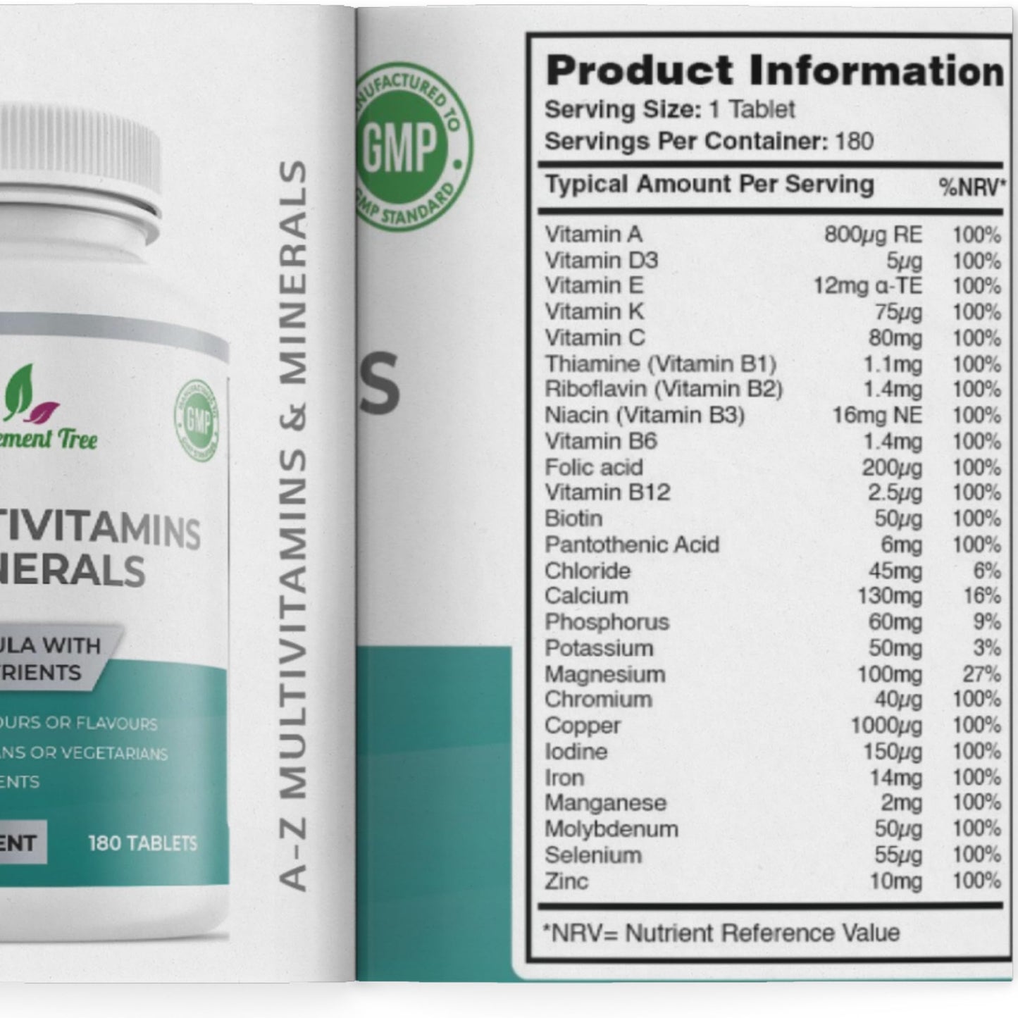 Supplement Tree A-Z Multivitamins and Minerals Tablets - 180 Vegan Multivitamin Tablets (6 Months Supply) - One a Day 26 Nutrients Multivitamins and Multi Minerals Pills for Men & Women - UK Manufactured
