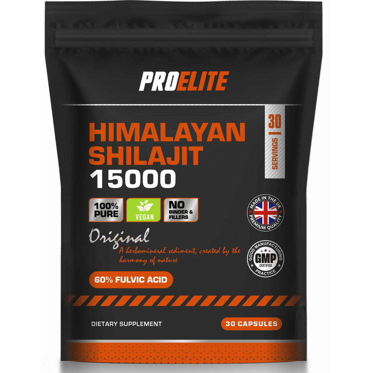 Shilajit 500mg Vegan Capsules -1500mg 30:1 Extract | 60% Fulvic Acid | High Strength Shilajit for Men & Women| Rich in Trace Minerals | No Additives & Fillers by PROELITE (120 Capsules)