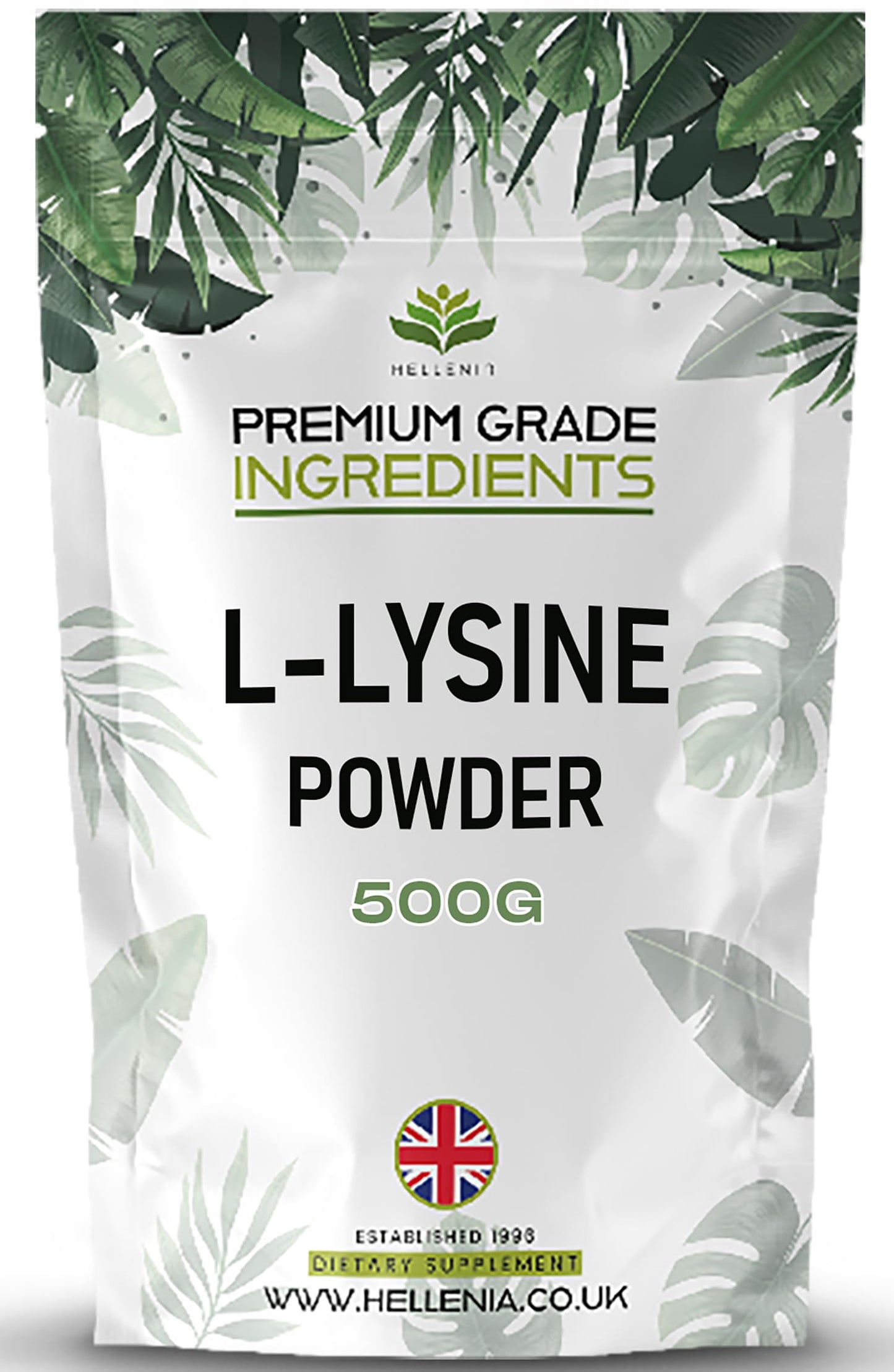 L-Lysine Powder - 500g - Premium Grade Ingredients | Essential Amino Acid for Fitness | Premium Amino Acid Lysine - GMP Certified Product - Made for Hellenia