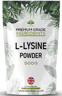 L-Lysine Powder - 500g - Premium Grade Ingredients | Essential Amino Acid for Fitness | Premium Amino Acid Lysine - GMP Certified Product - Made for Hellenia