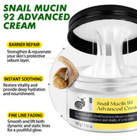 Snail Mucin 92% Advanced Cream Face Moisturizer, Deep Hydration & Nourishment Repair Cream, Advanced Cream for Dry & Sensitive Skin, Face & Neck Cream for All Skin Types, 100g / 3.52oz