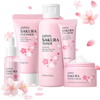 Shengqialun Skin Care Sets & Kits, Cherry Blossom Skin Care for Teenage Girls, Skincare Gift Set with Cleanser, Toner, Serum, Essence Cream,Eye Cream, Skin Essentials Travel Kit All Skin Types