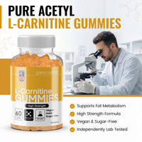 Gains Nutrition GN Acetyl L Carnitine Gummies | 60 L-Carnitine Gummies for Men & Women - High Strength Acetyl-L-Carnitine with Ashwagandha, Vitamins B6, B12 | Mango Flavour, Non-GMO & Suitable for Vegans