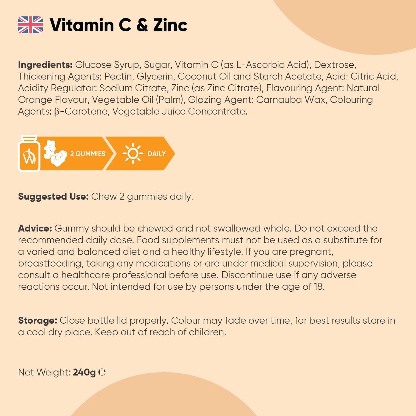 WeightWorld Vitamin C and Zinc Gummies - 120 Tasty Gummies - Natural Orange Flavour - 2 per Day - Gluten-Free, Vegan-Friendly & Non-GMO - Bioavailable Forms (L-Ascorbic Acid & Zinc Citrate)