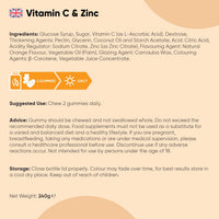 WeightWorld Vitamin C and Zinc Gummies - 120 Tasty Gummies - Natural Orange Flavour - 2 per Day - Gluten-Free, Vegan-Friendly & Non-GMO - Bioavailable Forms (L-Ascorbic Acid & Zinc Citrate)