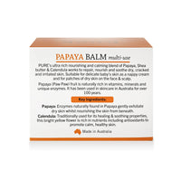 P'URE PAPAYA CARE Balm Multi-use 100g - VEGAN - Repairs Dry Skin, After Sun Treatment - Natural Ingredients with Shea Butter, Calendula, Jojoba Oils, Vitamin E & Papaya- Sensitive Skin Care Products