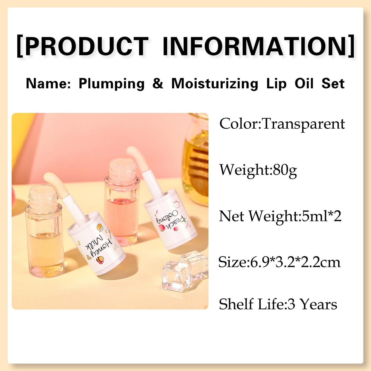 GEEWHILE Hydrating Lip Oil Set, Long-lasting Clear Lip Gloss Set For Teenage Girls, Fruit Flavoured Lip Oil Plumping & Moisturizing, Lip Glow Balm Liquid Lipstick for Women Lip Care (2PCS)