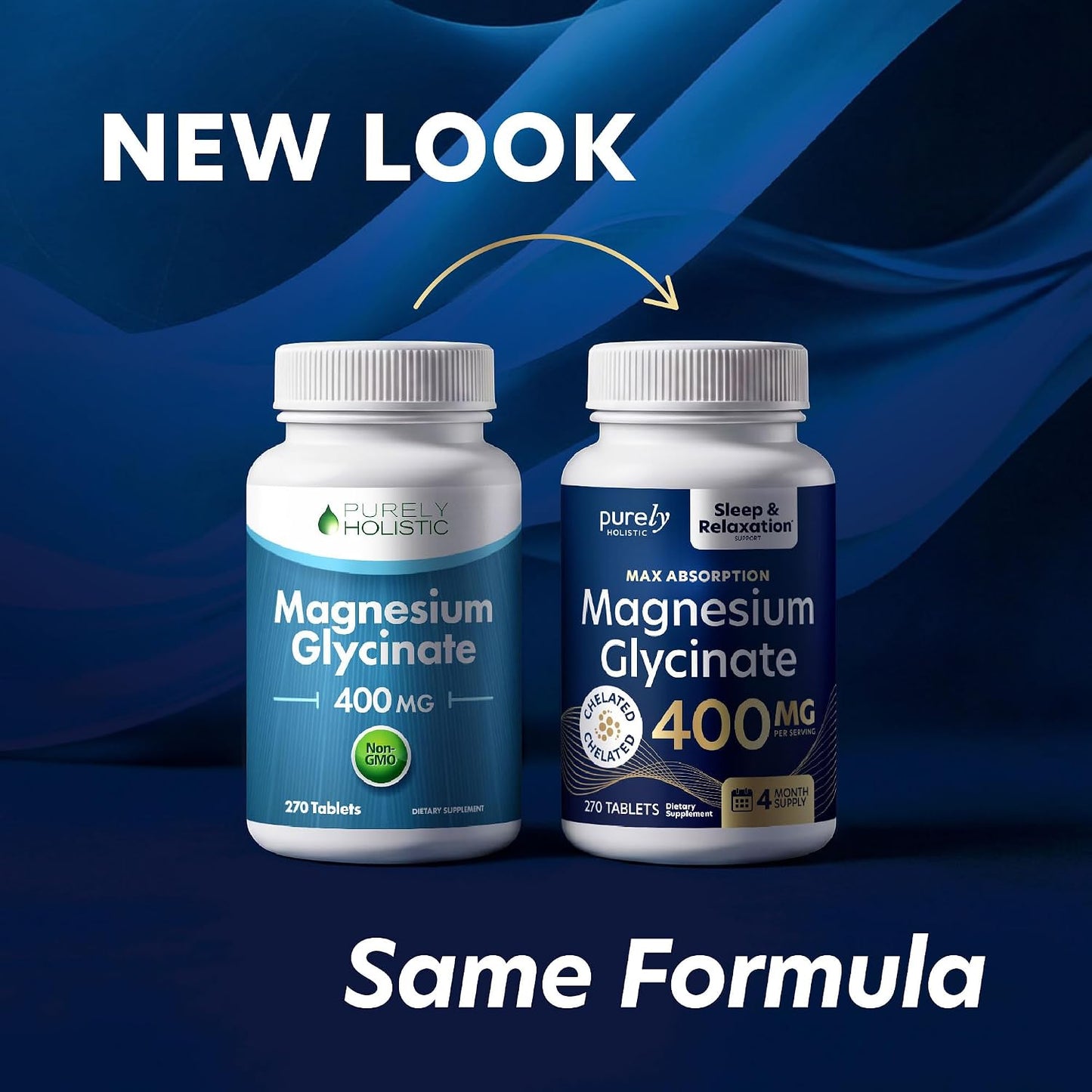 Purely Holistic Magnesium Glycinate 400mg - 270 Magnesium Tablets - for Improved Sleep, Stress Relief & Cramp Defense