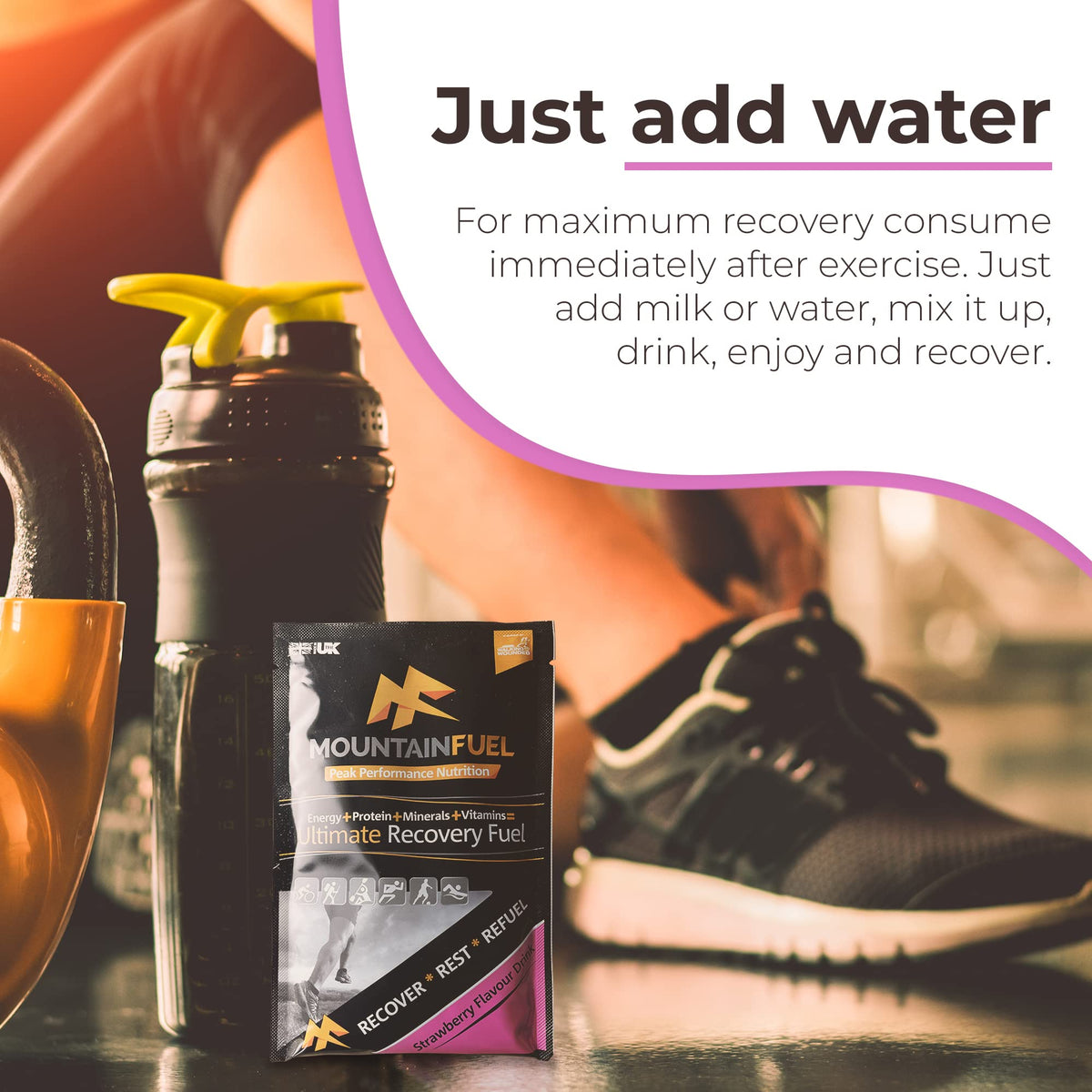 VPoint Leisure Mountain Fuel Ultimate Recovery Multipack. Contains 4 X Strawberry Energy Sachets for Runners, Cyclists, Marathon Training and Climbing. Contains Carbohydrates, Protein, Fibre and Minerals. WADA-safe.
