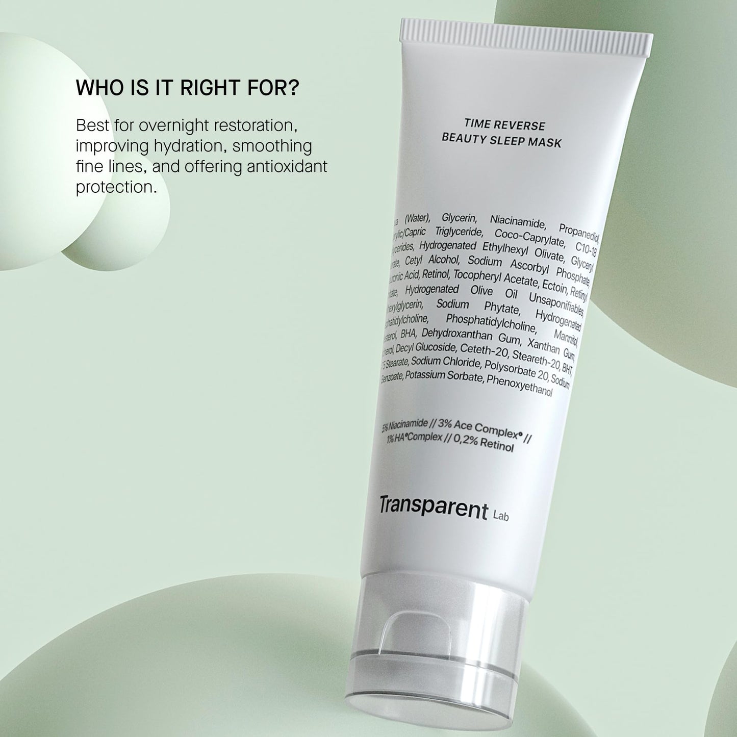 Transparent Lab Time Reverse Beauty Sleep Mask Anti-Aging Night Mask 75ml – Leave-in Treatment with Antioxidants, Repairs, Hydrates and Fights Signs of Aging While You Sleep