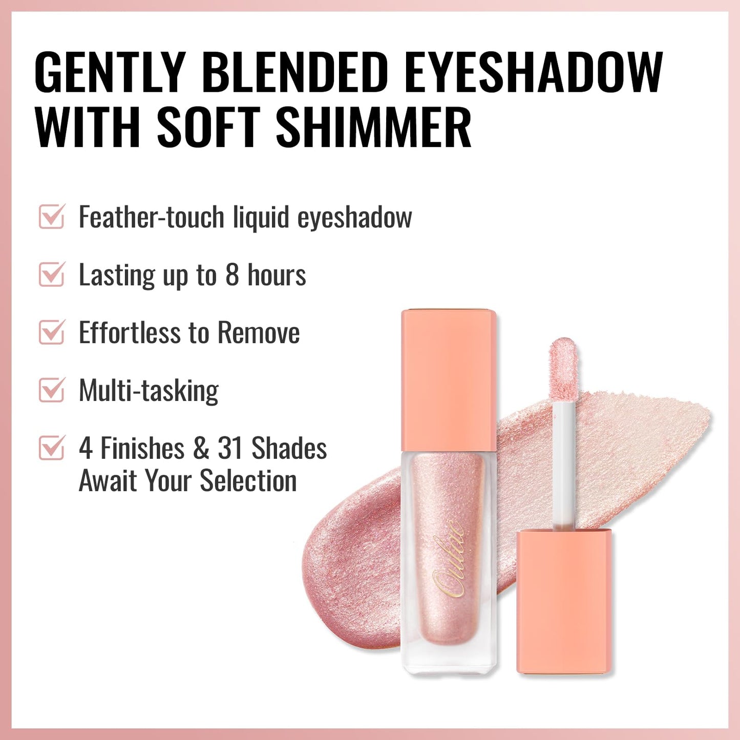 Oulac Liquid Glitter Eyeshadow - Metallic Baby Pink Eyeshadow & Eyeliner, Blendable Sparkly Eye Make-up, Crease Resistant, Non-Greasy, Vegan, 6.8g, Pink Volt (15)