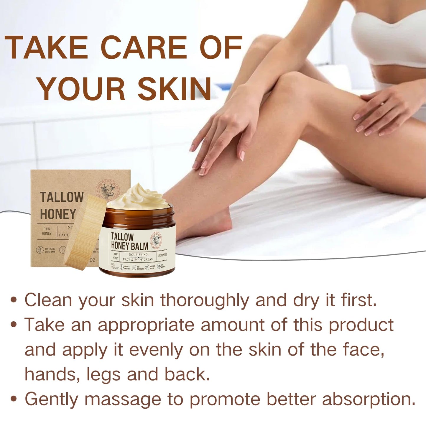 Cureluxe Body Moisturiser & Face Cream with Natural Beef Tallow,Beef Tallow Honey Blam for Face & Body Care,Smooth Skin,Deep Hydration & Nourishment,Day Cream for All Skin Types,57g