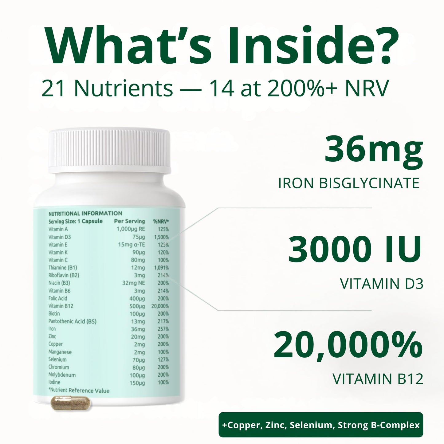 One-A-Day Bariatric Multivitamin with 36mg Iron | 3000iu D3 + 500mcg B12 | Vitamin for Gastric Sleeve | Vitamin for Gastric Bypass | 90 Capsules (3-Month Supply)
