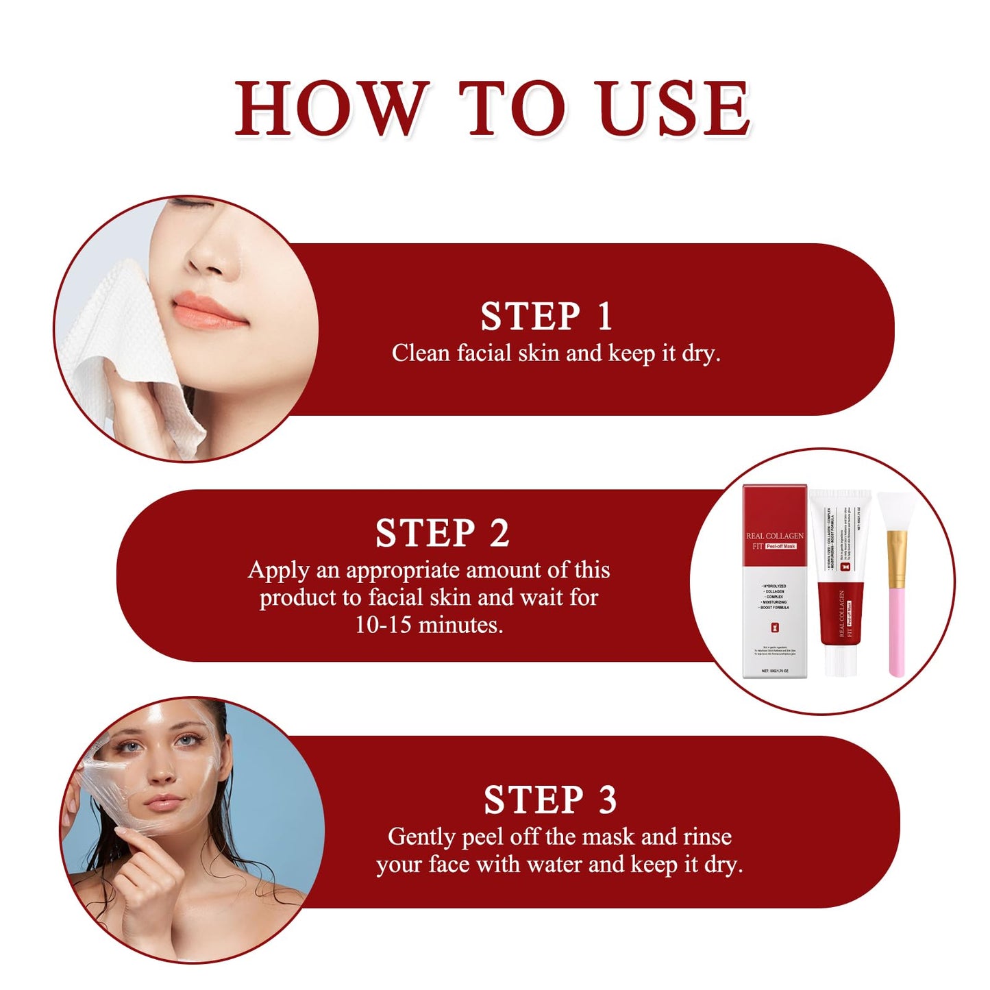 ExcellaElite 2 PCS Real Collagen Fit Mask, Collagen Night Mask Collagen Mask Collagen Wrapping Mask with 2 Mask Brushes Deep Hydration for Elasticity Moisturizing Glowing Glass Skin