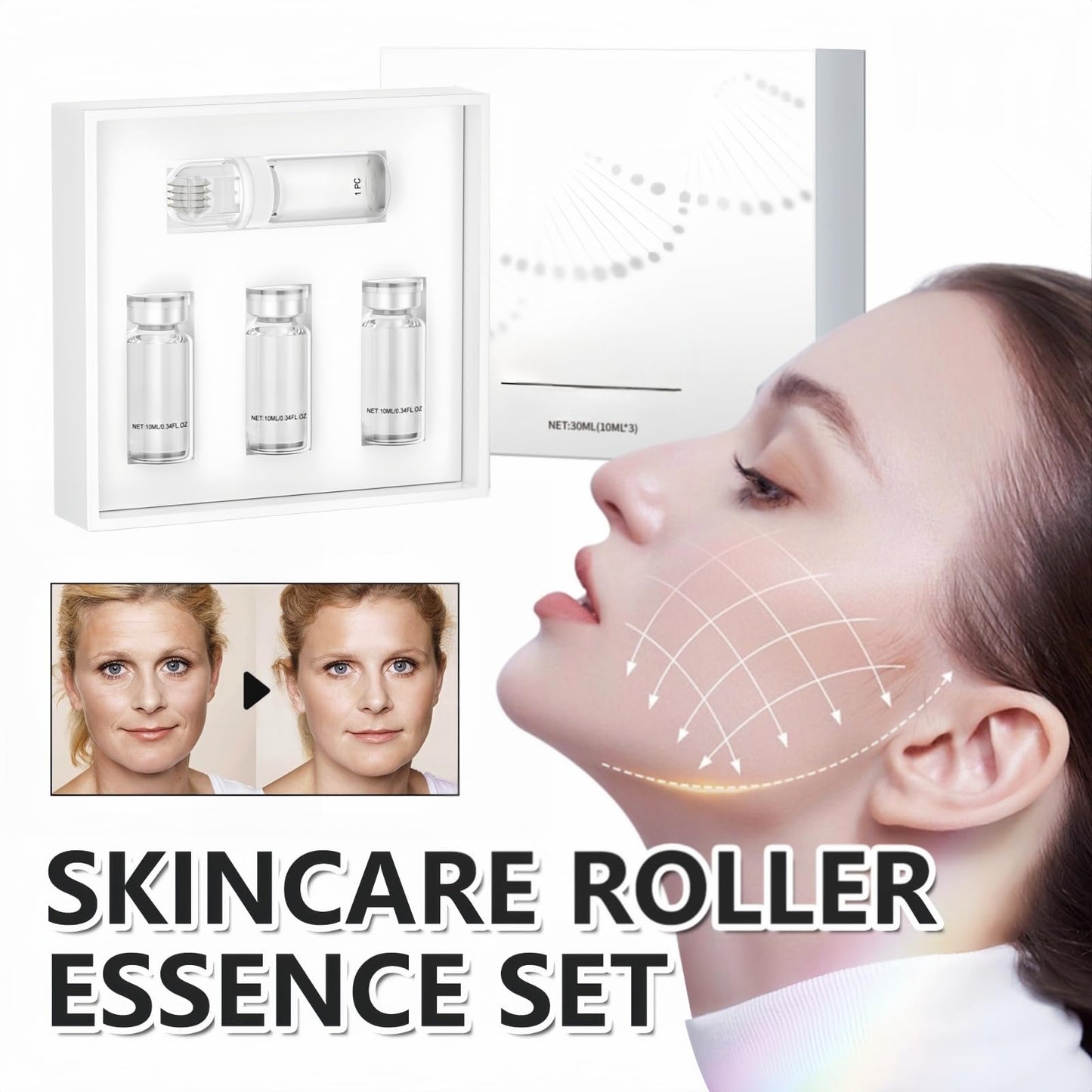 Mubuni 3 PCS Micro Infusion Facial Serum Set,Hyaluronic Acid Microneedling Serum,Beauty Anting-Aging Serum Set,Anting Wrinkle Beauty Micro Infusion Kit,Face Serum Kit,Roller Micro Infusion Anting-Aging Set