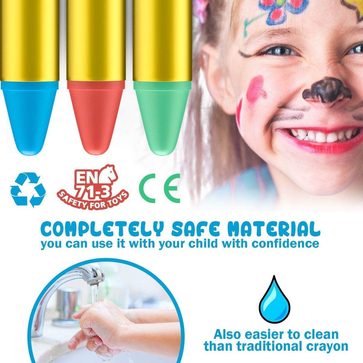 URAQT Face Paint Crayons, 28 Colors Face Body Crayons, Non-toxic Safety Body Painting Kit for Kids Easter Halloween Makeup, Christmas Party or Cosplay