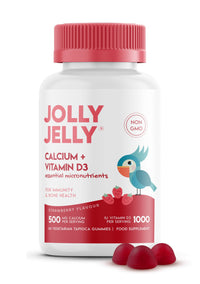 JOLLY JELLY Calcium and Vitamin D3 Tapioca Gummies – 500mg Calcium 1000IU Vitamin D3 – 60 Vegan Gummies – Immunity & Bone Health – Strawerry Flavour by Jolly Jelly