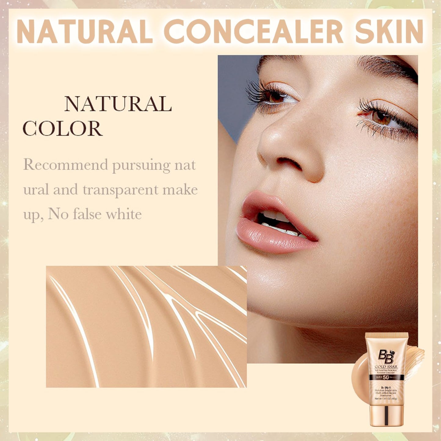 MINSHZEE Frosted foundation liquid, tinted moisturizer, foundation BB cream, BB cream with natural SPF 50+ facial moisturizer, tinted sunscreen, and snail-based sunscreen suitable for all skin types.