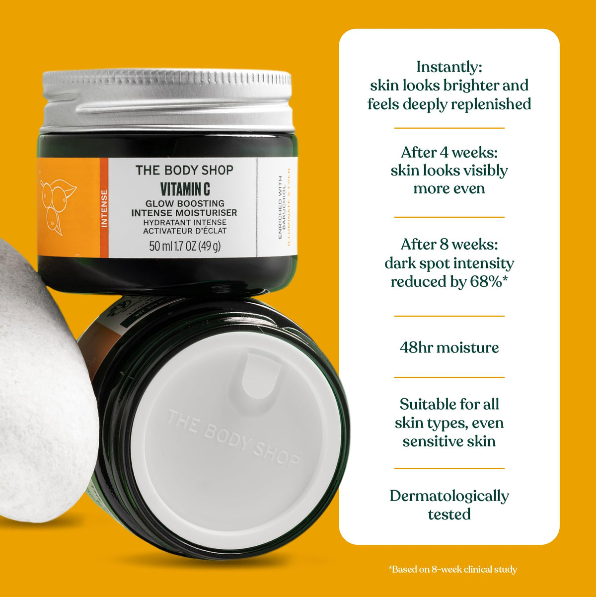 The Body Shop Vitamin C Glow Boosting Moisturiser (1x 50ml), Hydrating Face Moisturiser for Women, Water-Based Moisturizer with Vitamin C & Hyaluronic Acid, Face Cream for Radiant-Looking Skin