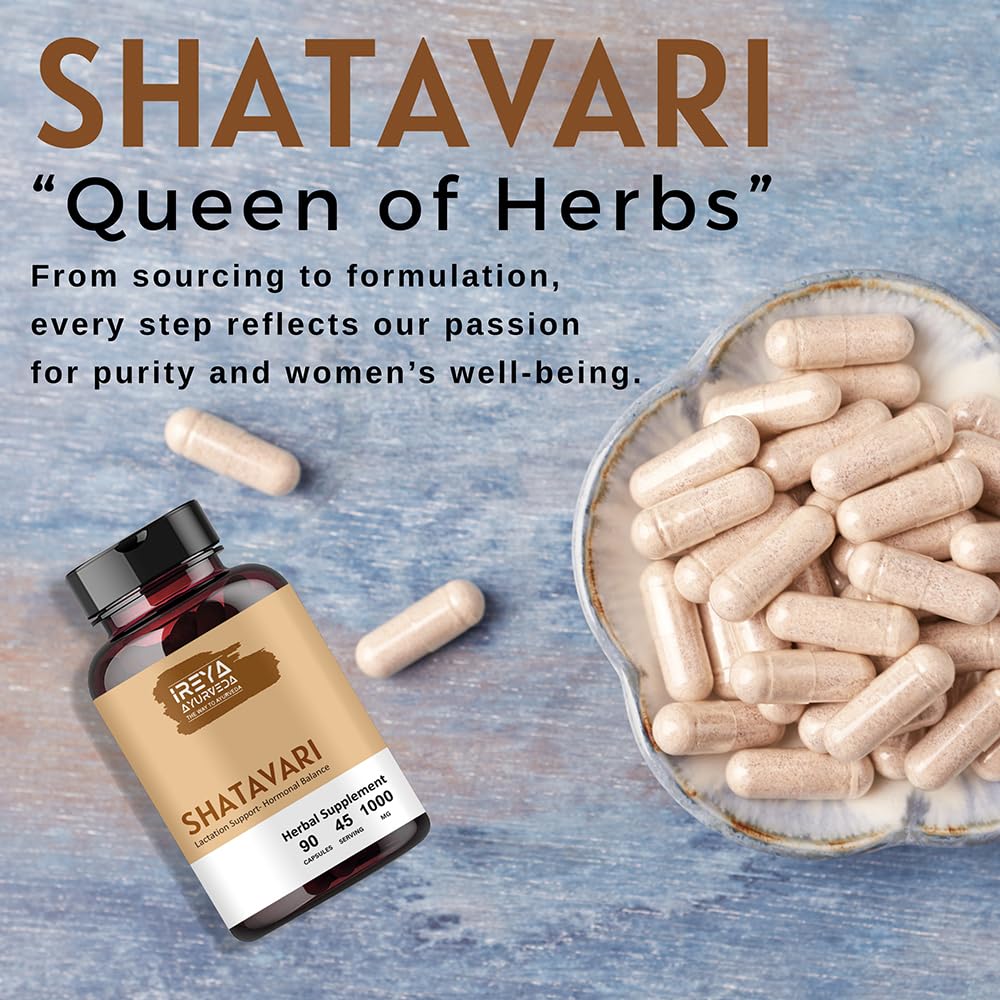 Ireya Ayurveda Shatavari Capsules for Women (90 Capsules) | Shatavari Herbal Supplement | Made with Shatavari Root | Non-GMO, Gluten Free, 1000mg, 90 Vegan Caps