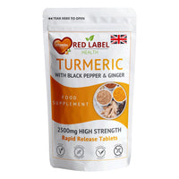 Red Label Health Turmeric Tablets 2620 mg with Black Pepper & Ginger, 200 Count High Strength Curcumin Supplements, Not Turmeric Capsules, Vegan and Gluten Free, UK Made