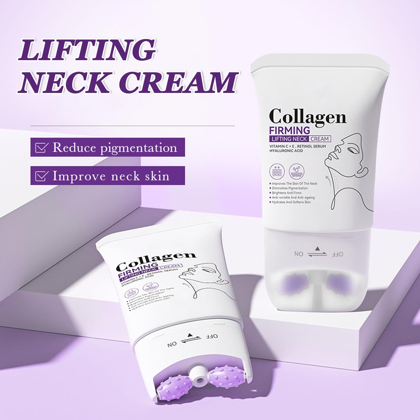 Ledeak Neck Creams for Firming Roller, Moisturizing Collagen Neck Tightening Cream, Anti Aging Lifting Body Moisturizer with Roller, Anti Wrinkle Collagens Neckcream, Reduces Wrinkles & Double Chin