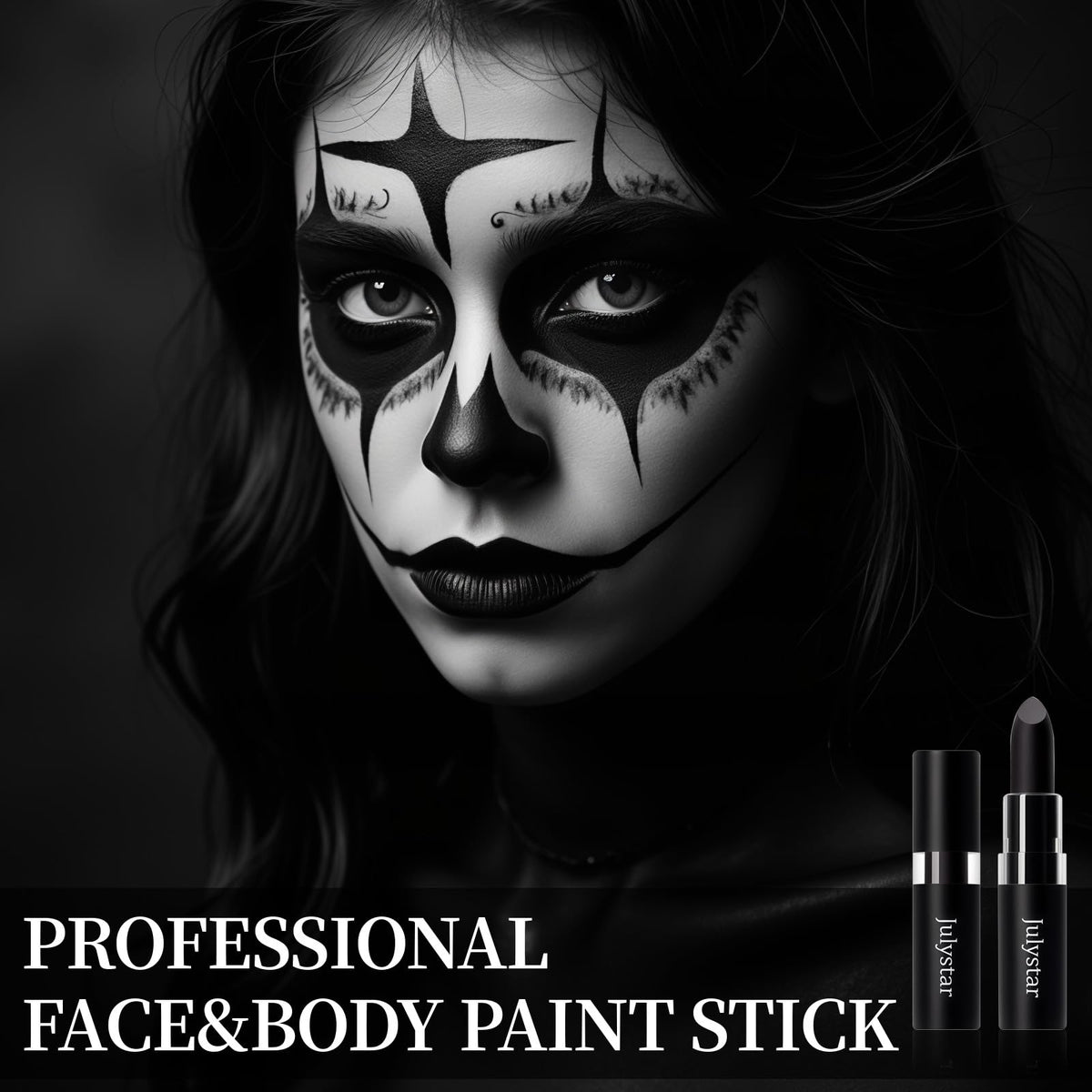 YBUETE Black Cream Blend Stick, Safe and Professional SFX Face Body Paint Stick ,Makeup Face Lip Painting for Sports Festival Halloween Football Adult Festival Theater Performance Party Cosplay