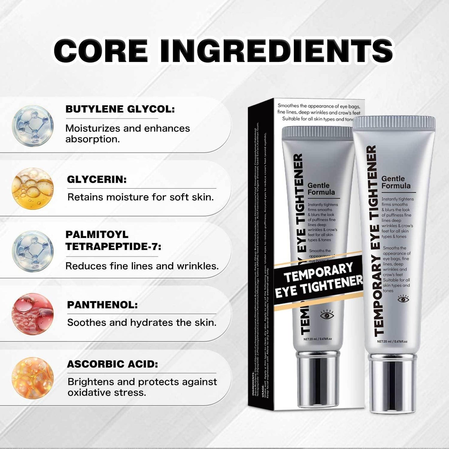 Davtue Perfection Eye Tightener, Temporary Eye Tightener, Instant & Temporary Under Eyes Tightener Cream with Brush, Gentle Skin Care Moisturizing Cream (1)