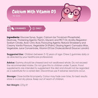 maxmedix Calcium and Vitamin D for Kids | 90 Tasty Gummies | Natural Strawberry & Vanilla Flavours | 45 Days Supply | Vegetarian Calcium for Kids Aged 3-12 Years | Easy to Chew, Gluten-Free & Lactose-Free
