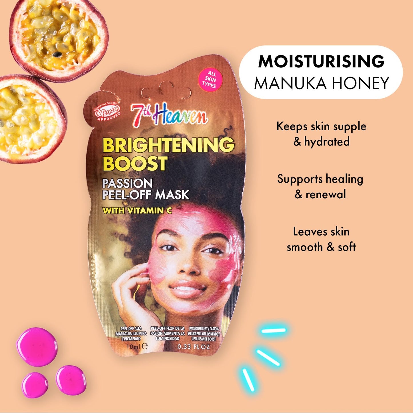 7th Passion Peel Off Face Masks (Pack of 6) Brightening Face Mask Skincare Set with Vitamin C, Purifying, Deep Cleansing, Hydrating and Vegan Peel Off Mask - Genuine 7th Heaven Face Masks Skincare