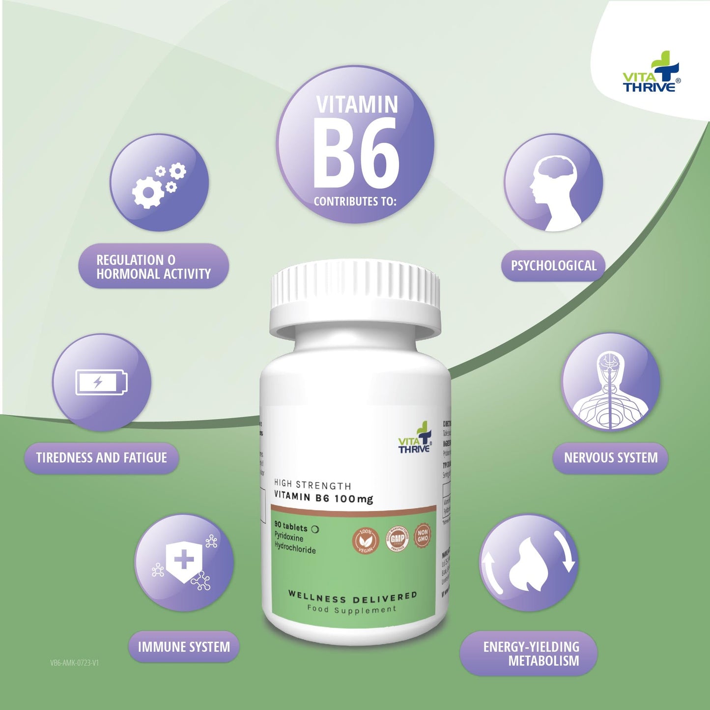 VitaThrive® High Strength Vitamin B6 (Pyridoxine Hydrochloride) 100mg – 90 Tablets