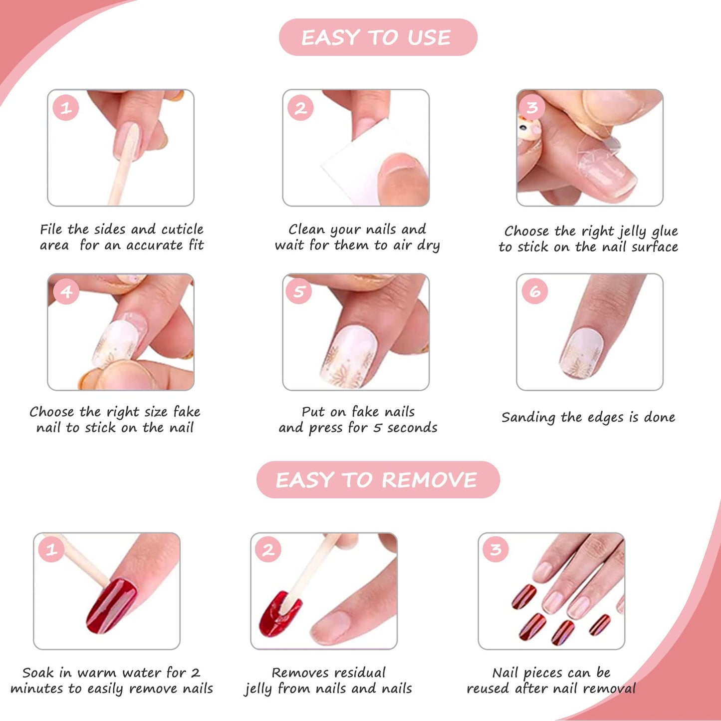 Ceboic 24Pcs Square False Nails Short, French Tip Stick on Nails Red Glitter Press on Nails, Fake Nails Set with Designs, Removable Acrylic Full Cover Glue-on Nails for Women Girls
