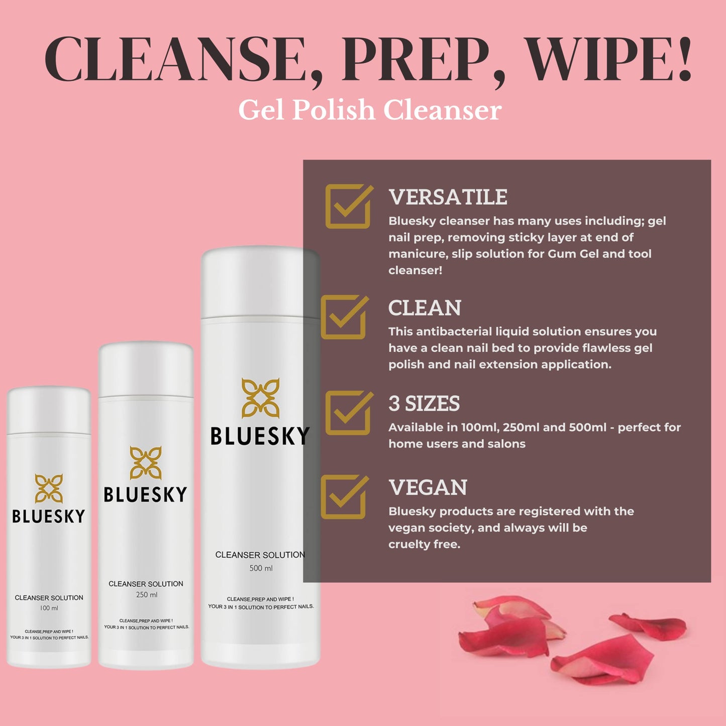 BLUESKY Bluesky Gel Polish Cleanser, 250ml 99.9% Isopropyl Alcohol, Nail Prep and Wipe Solution, Gel Nail Polish Residue Cleanser, Multi-Purpose, Remove Sticky Tacky Layer