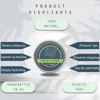 The Ilex Wood - Vegan Lemon Balm and Peppermint Lip Balm - All natural, coldsore prevention, palm oil free, cruelty free, plastic free, moisturising lip balm, handcrafted in the UK - 10ml
