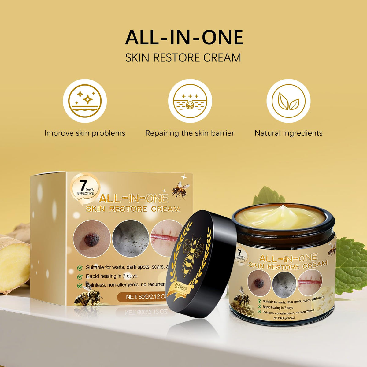 OXGPAL Bee Venom All-in-One Cream, Bee Venom Skin Treatment Cream, Bee Venom Comprehensive cream,Bee Venom Skin Repair Cream, Powerful All-Body Skin Cream for Face and Body, for All Skin Types (60G)