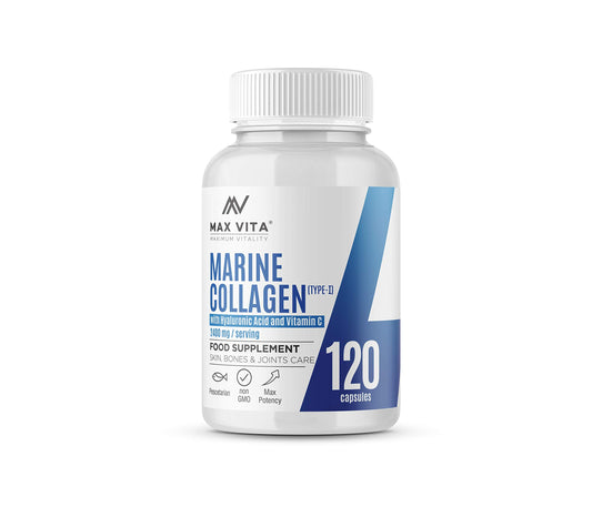 Marine Collagen Type 1 2400mg - 120 Capsules Supplement with Hyaluronic Acid and Vitamin C - High Strength Premium Hydrolysed Collagen Peptides Powder for Healthy Skin Bones & Joints Support