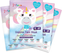 7th Heaven Unicorn Sheet Face Mask, Pack of 4 – Kid-Friendly Face Mask Sheets to Soothe and Nourish Skin (Ages 8+) – Acai & Pomegranate Face Masks Skincare Sheet