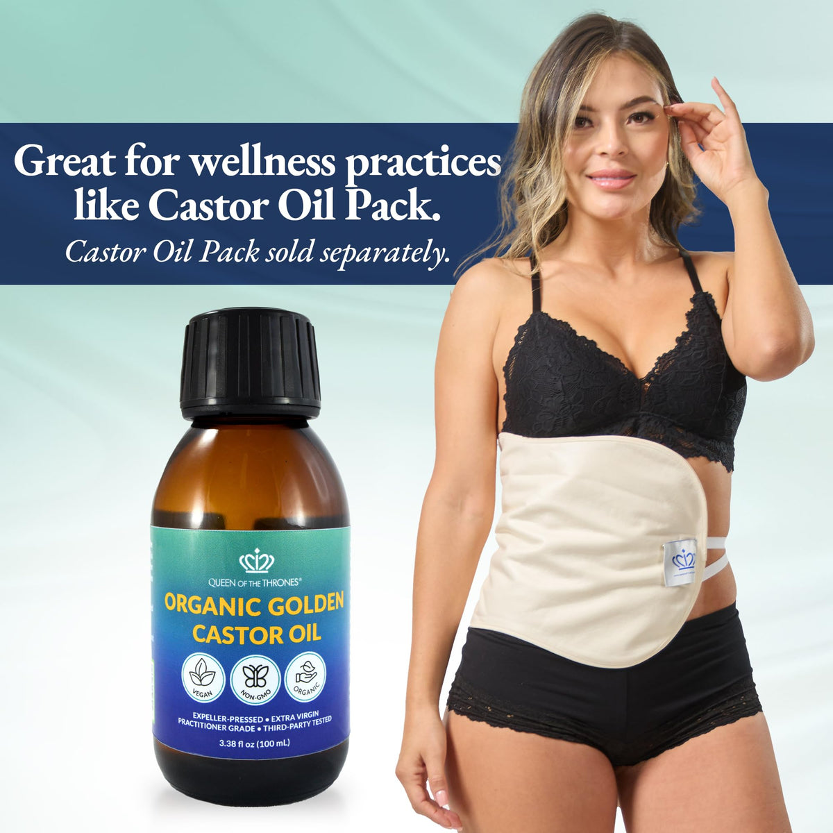 QUEEN OF THE THRONES Queen of the Thrones Organic Golden Castor Oil - Expeller-Pressed Oil for Self-Care - Multipurpose Clean Beauty Product for Hair, Nail & Skin Hydration - 100mL