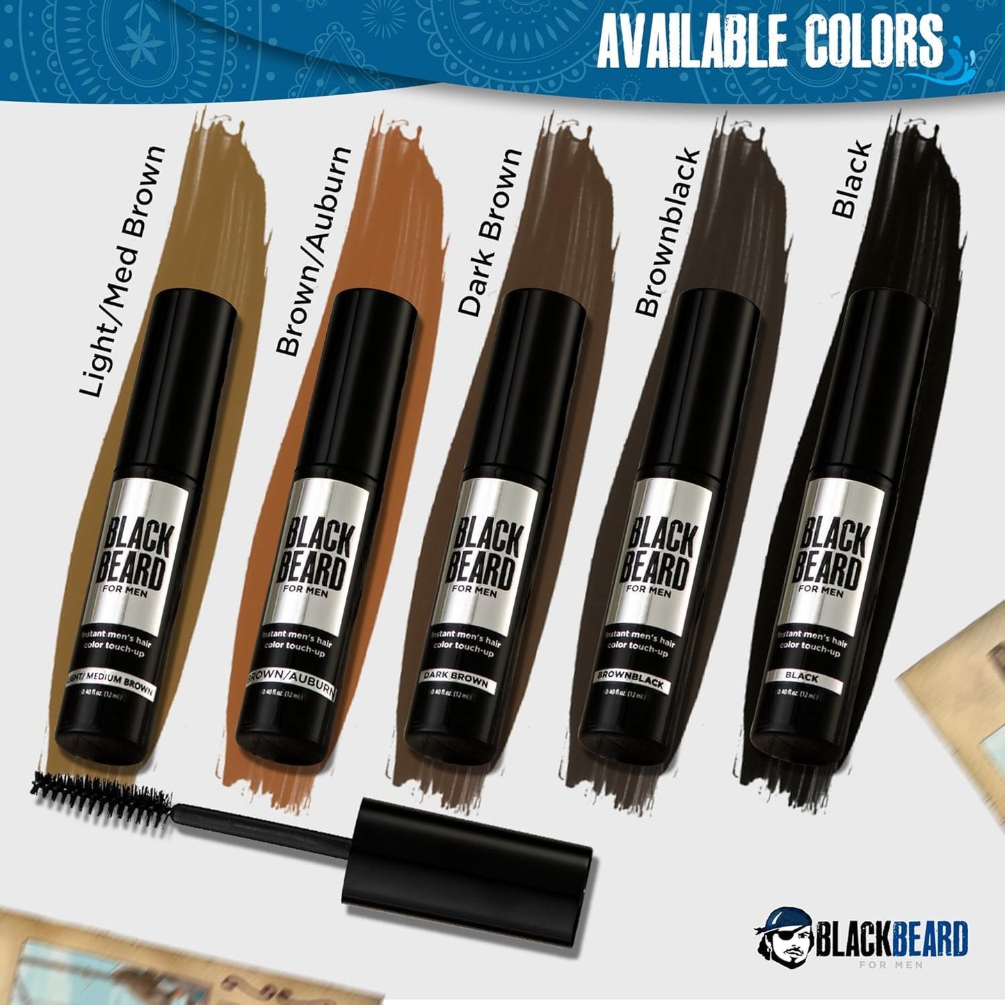 BLACKBEARD FOR MEN Blackbeard for Men Temporary Beard & Facial Hair Colour Brush‑On Grey Coverage for Beard, Moustache, Sideburns & Brows Hypoallergenic, Water‑Resistant, Easy‑Apply Brown Black 12 ml