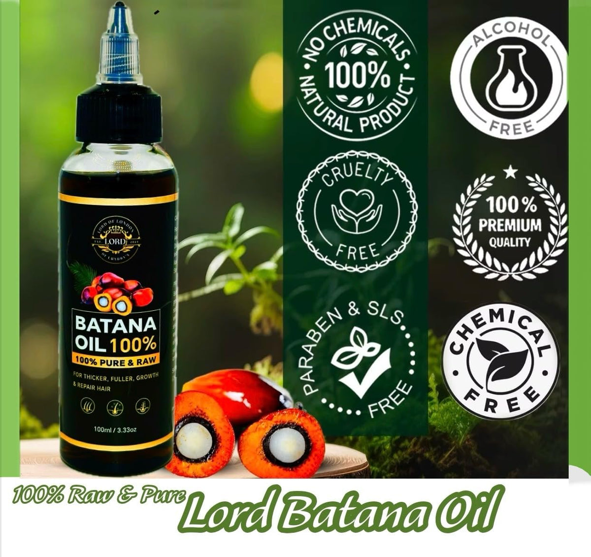 Lord of London Lord Batana Oil 100% Raw & Pure for Hair Growth, Gair treatment, 100ml, Chemical-Free Hair Oil for Thicker Fuller Hair
