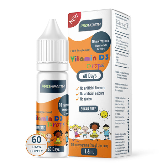 PROHEALTH Certified Preservative-Free Vegan Vitamin D3 Drops for Infants & Children - Sugar-Free, All-Natural, NHS Approved (2-Month Supply)
