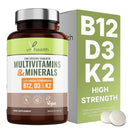 yrhealth Vegan Multivitamins & Minerals with Vitamin B12, D3 & K2, Zinc and Iron, 180 Vegan Society Registered Tablets for Men and Woman, 6 Month Supply - Made in The UK by YrHealth