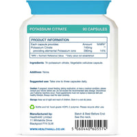 Health4All Potassium Citrate 740mg per Capsule, 90 Vegan Capsules, High Elemental K+