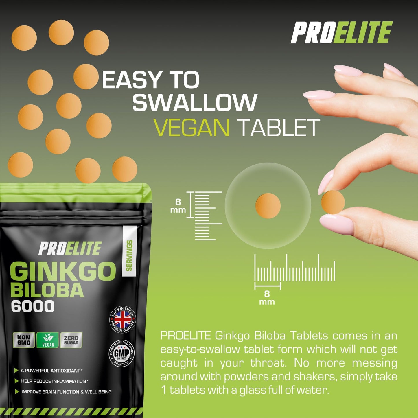 Ginkgo Biloba 6000mg 60 High Strength Vegan Tablets - Ginkgo Biloba Leaf 50:1 Extract | Gluten Free, GMO Free - Made in UK by PROELITE
