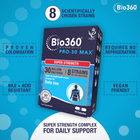 Natures Aid Bio360 Pro-30 Max – 30 Billion CFU Probiotic – Supports Gut Health, Immunity & Digestion – Vegan, Gluten-Free, Non-GMO, High Strength Live Cultures for Gut Digestion Health - 60 Capsules